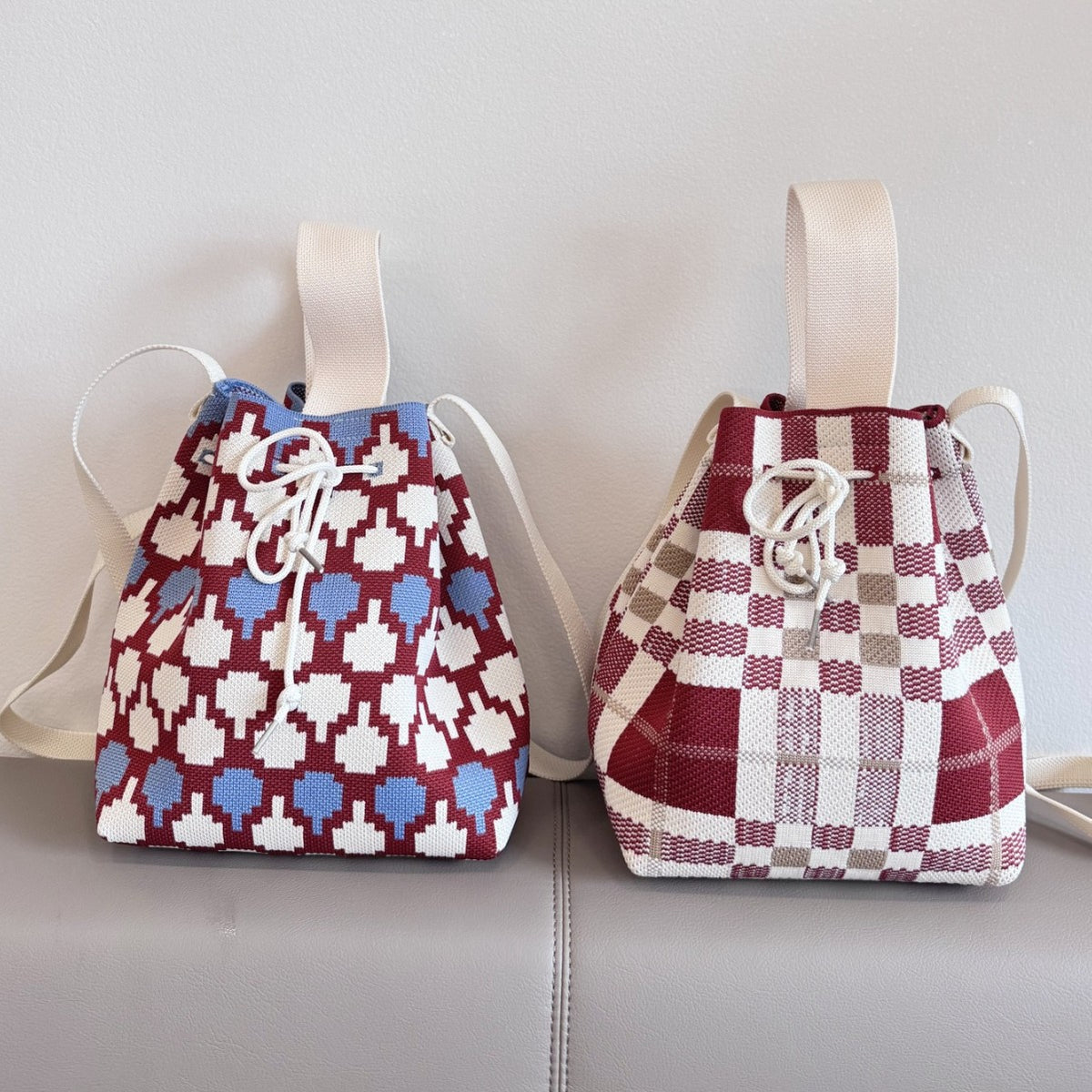 Cozy Knit Bucket Bag With Drawstring Closure