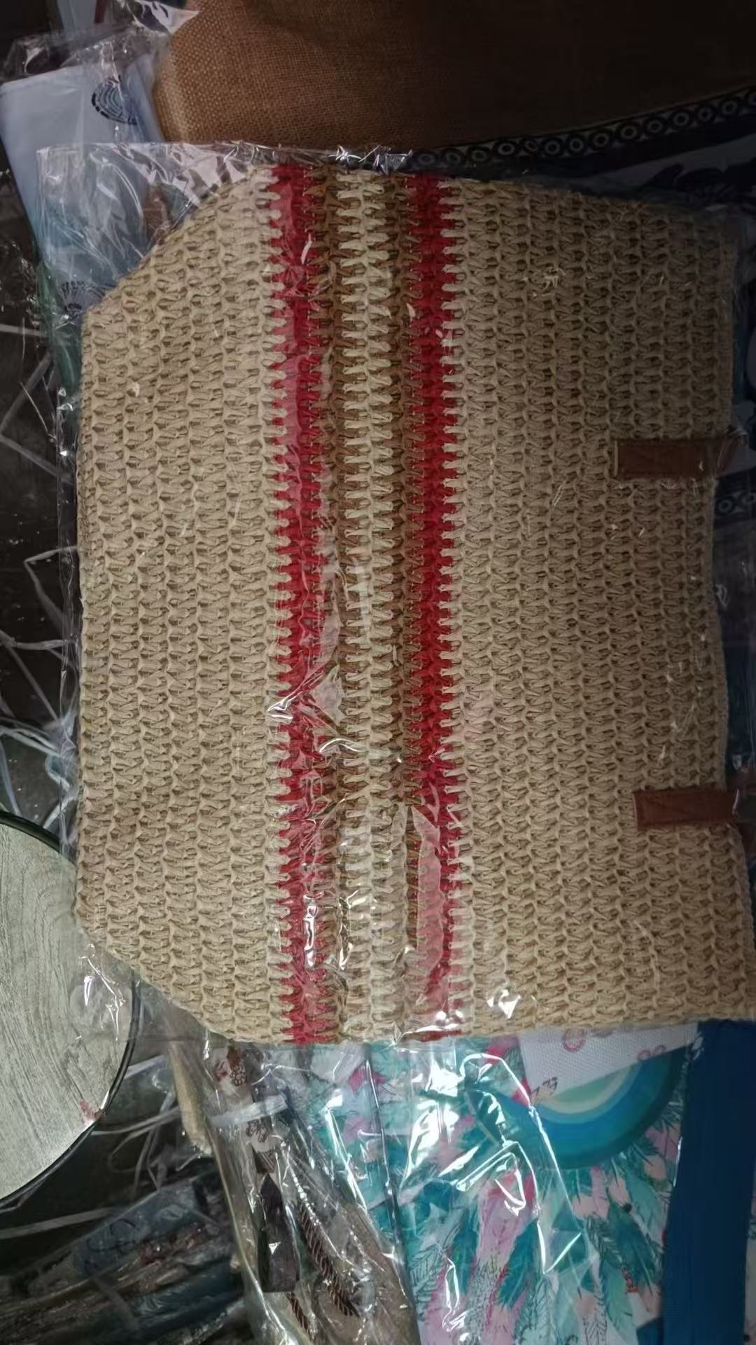Rainbow Stripe Contrast Color Woven Straw Beach Bag
