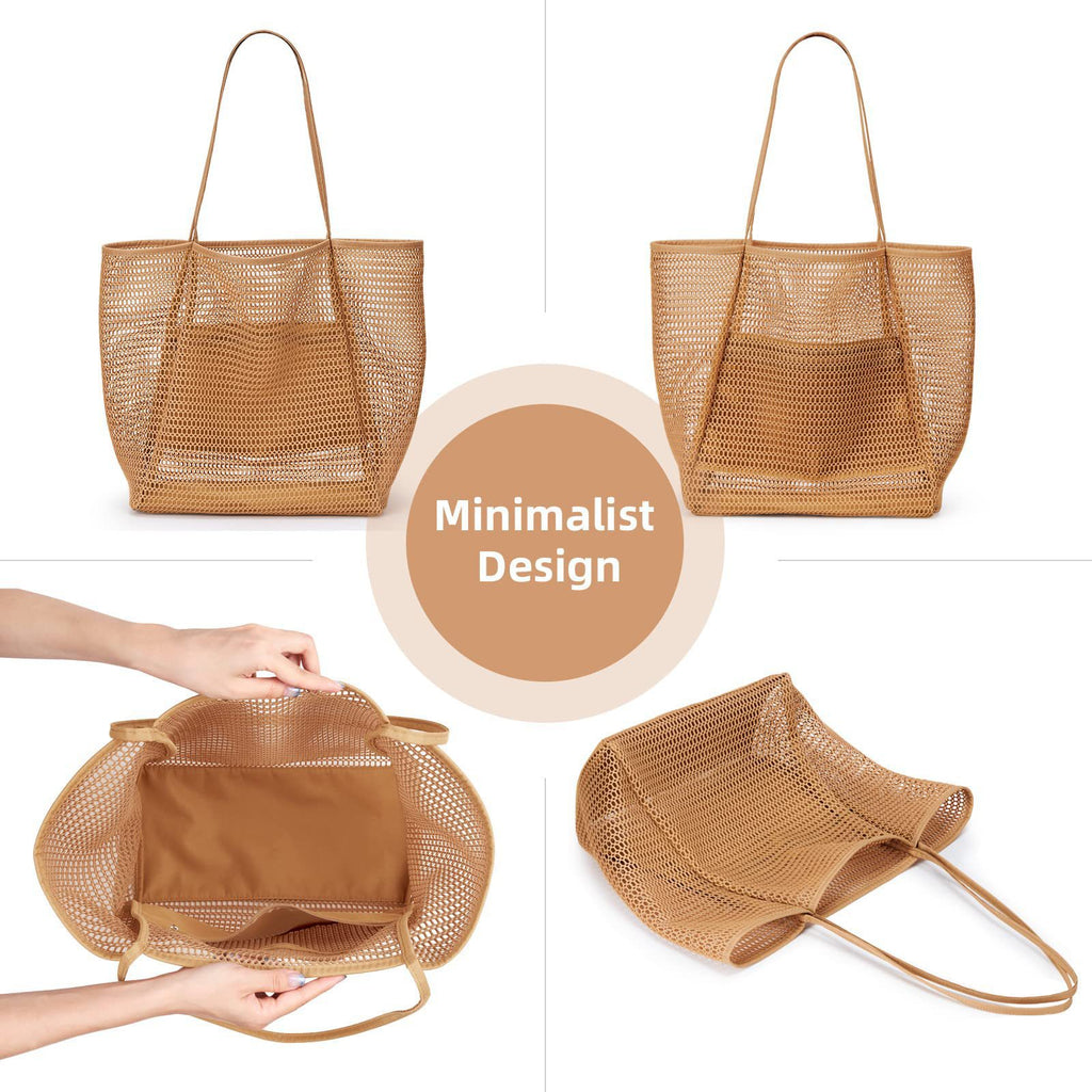 Caramel Mesh Beach Shoulder Tote Bag