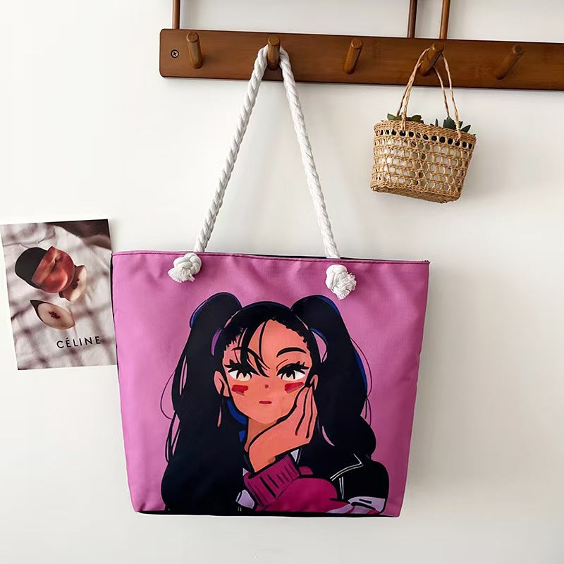 High-End Ethnic Canvas Hemp Rope Armpit Tote