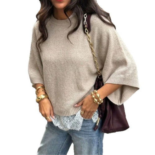 2026 New Arrival: Women's Oversized Solid-Color Casual and Commuter Pullover with Lace Accents—Cross-Border from Europe and the U.S.