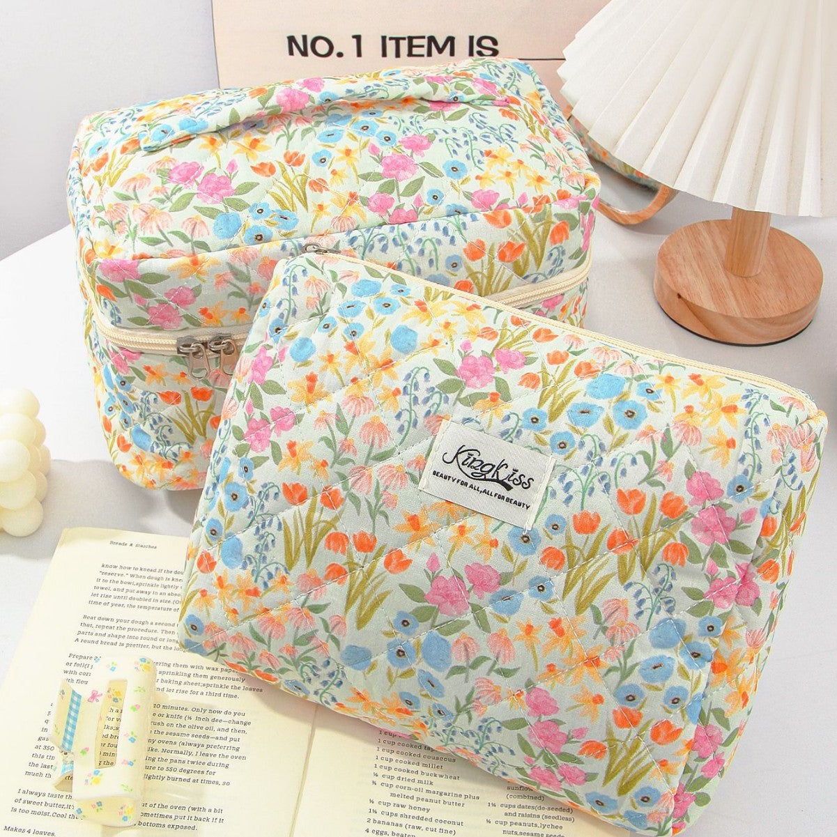 Floral Ins Quilted Cotton Cosmetic Bag