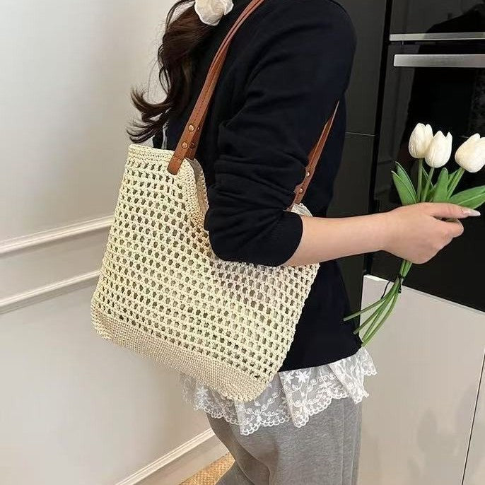 Fishnet Hollow Cotton Woven Straw Bag