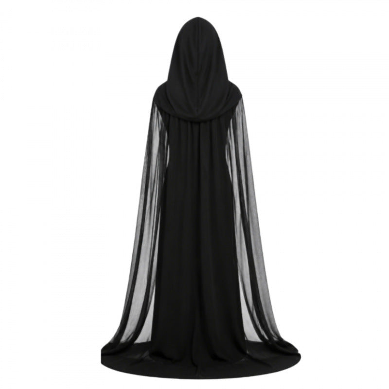 Halloween Gothic Hooded Cape Maxi Dress with Sheer Sleeves