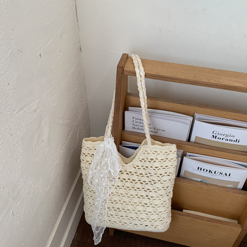 Women Handmade Woven 2026 New Large Beach Cotton Crochet Shoulder Tote Bag