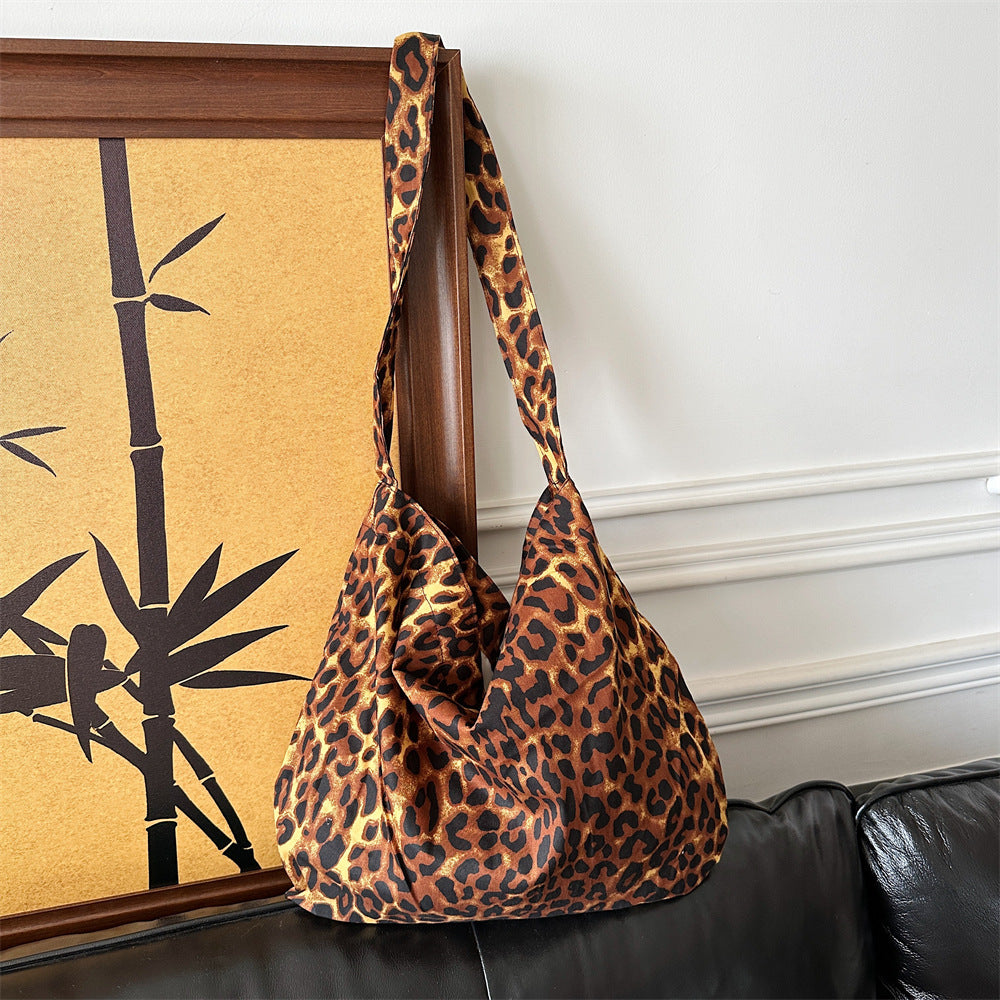 Leopard Print Large Capacity Canvas Crossbody Bag