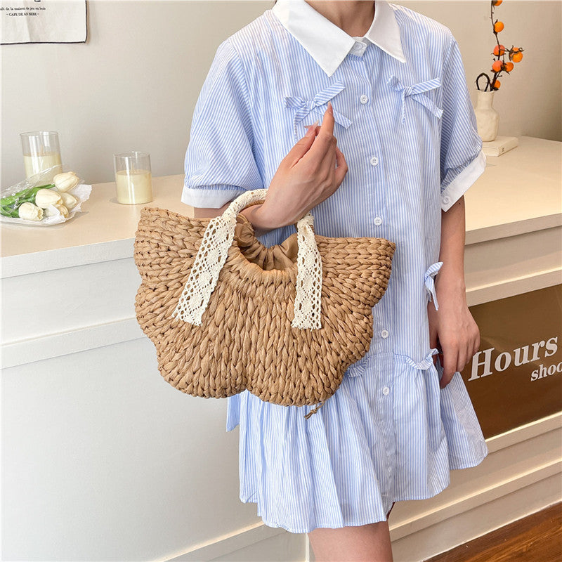 Women Vintage Handheld Woven Beach Japanese Korean 2026 Casual Straw Bag