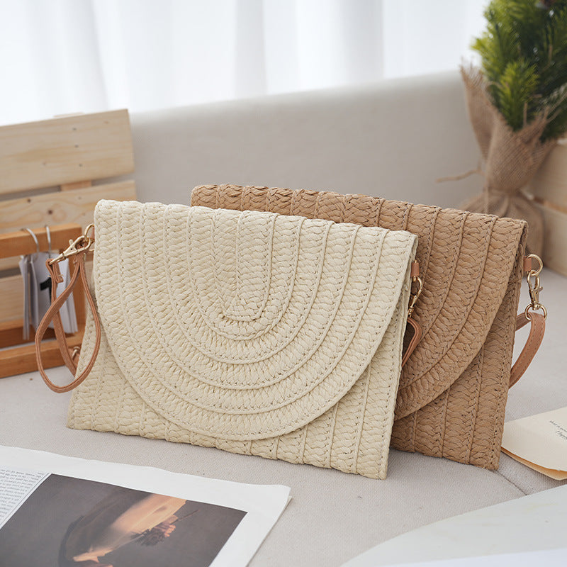Corn Husk Straw Woven Large Capacity Beach Vacation Shoulder Tote Clutch Bag