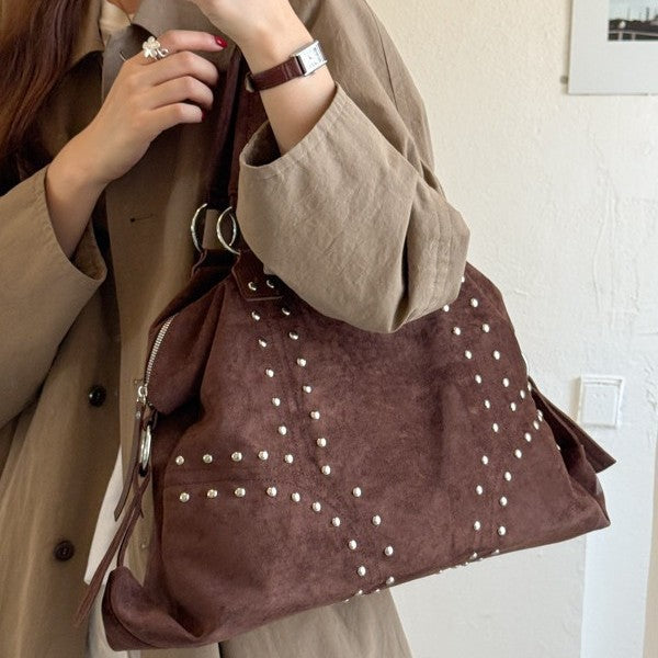 Vintage Studded Slouchy Shoulder Bag