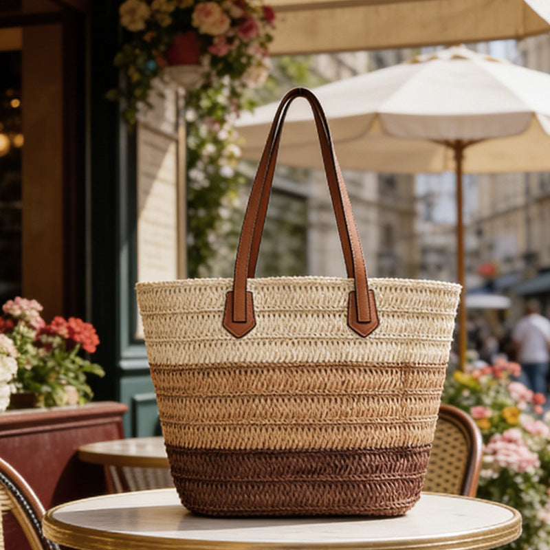Gradient Straw Large Capacity Woven Beach Tote