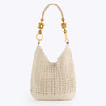 Hand Crocheted Cotton Hobo Shoulder Bag with Beaded Handle