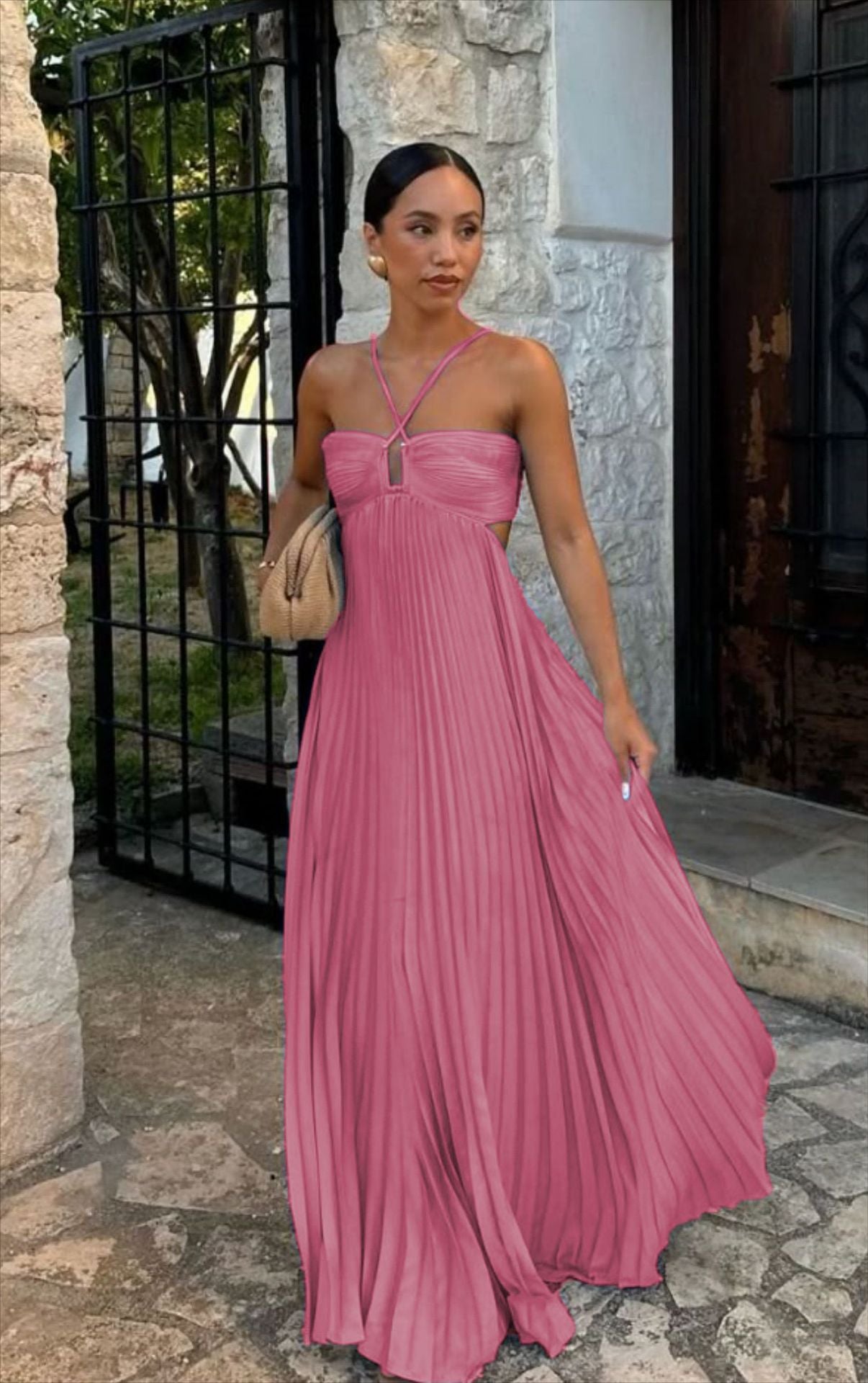 Solid Color Tube Top Pleated Sleeveless Suspender Dress