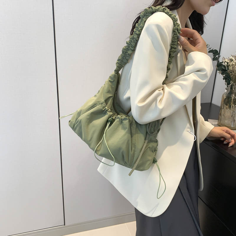Women Nylon Drawstring Pleated Cloud Bag, Casual Versatile Crossbody Shoulder Bag