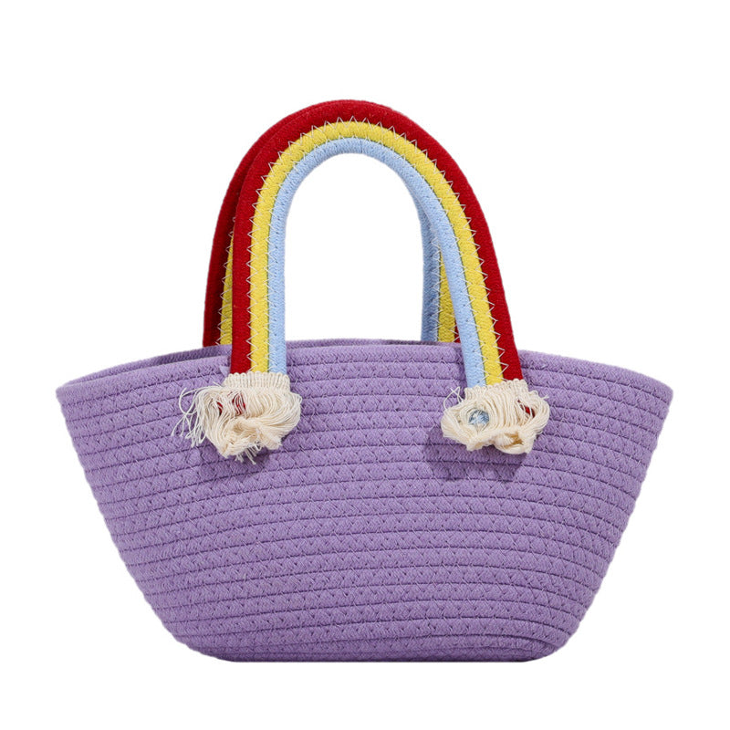 Rainbow Cotton Rope Braided Handbag