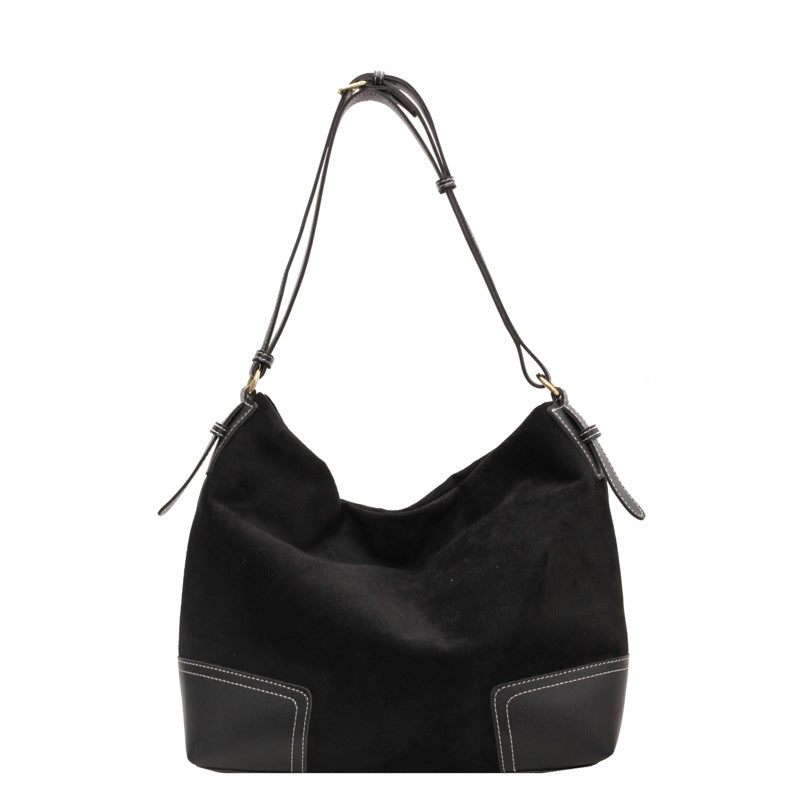 Vintage Suede Hobo Shoulder Bag with PU Leather Accents