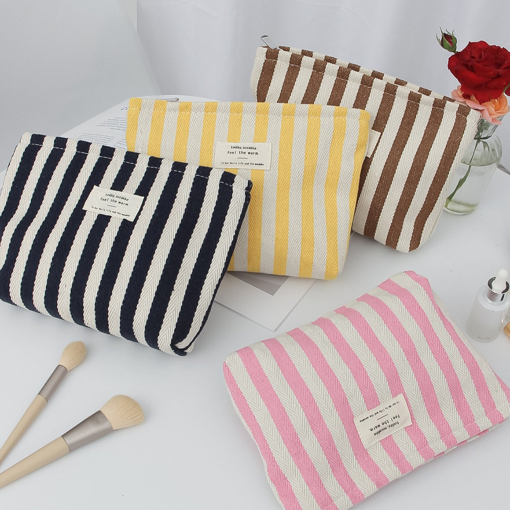 Striped Large Capacity Hand-Held Cosmetic Bag