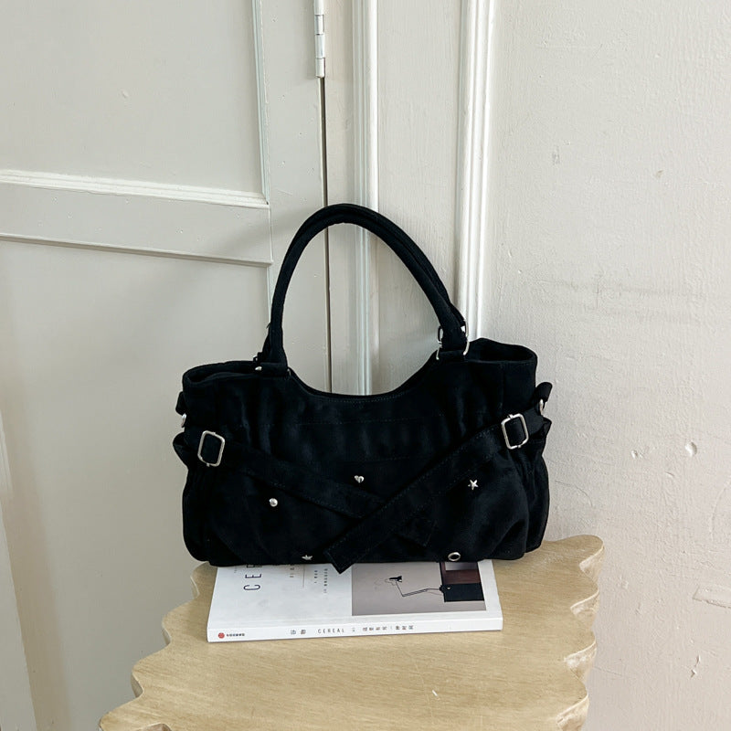 Soft Suede Shoulder Bag with Stylish Stud Details