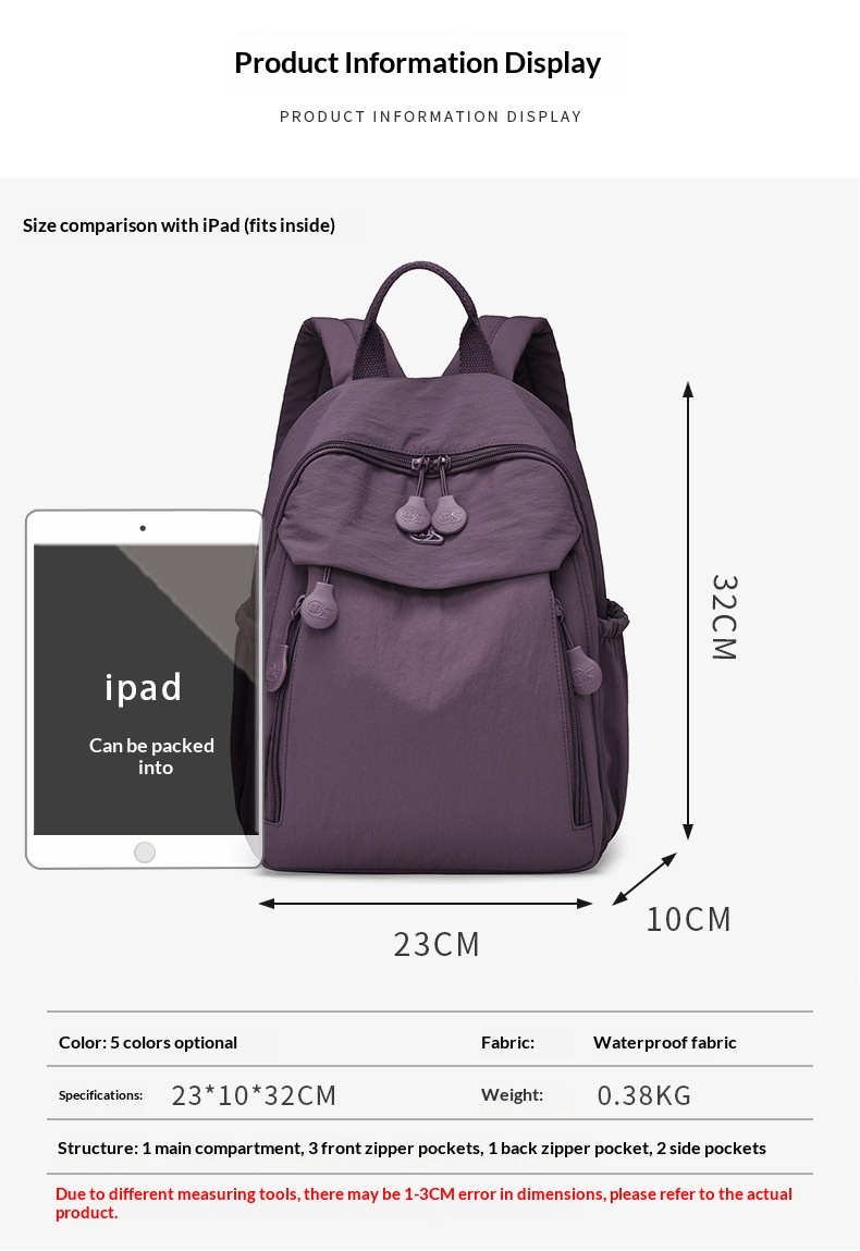 Lightweight Multi Pocket Water Resistant Nylon Backpack