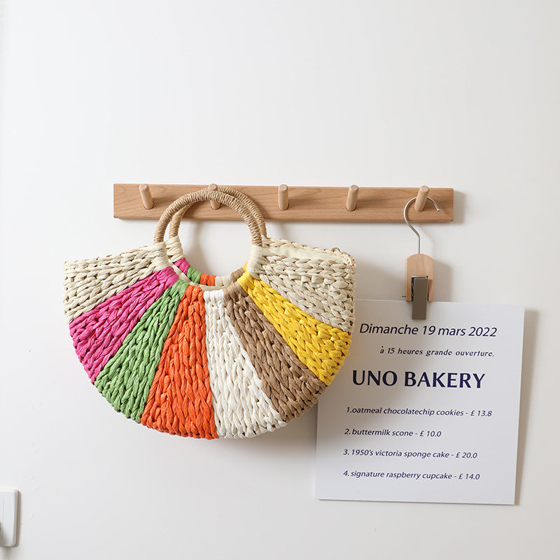 Rainbow Colorful Straw Woven Beach Bag