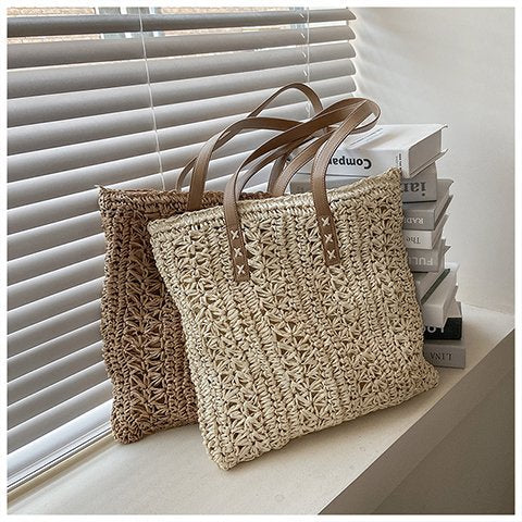 Women Straw Woven Beach Large Shoulder Handheld Forest Bag