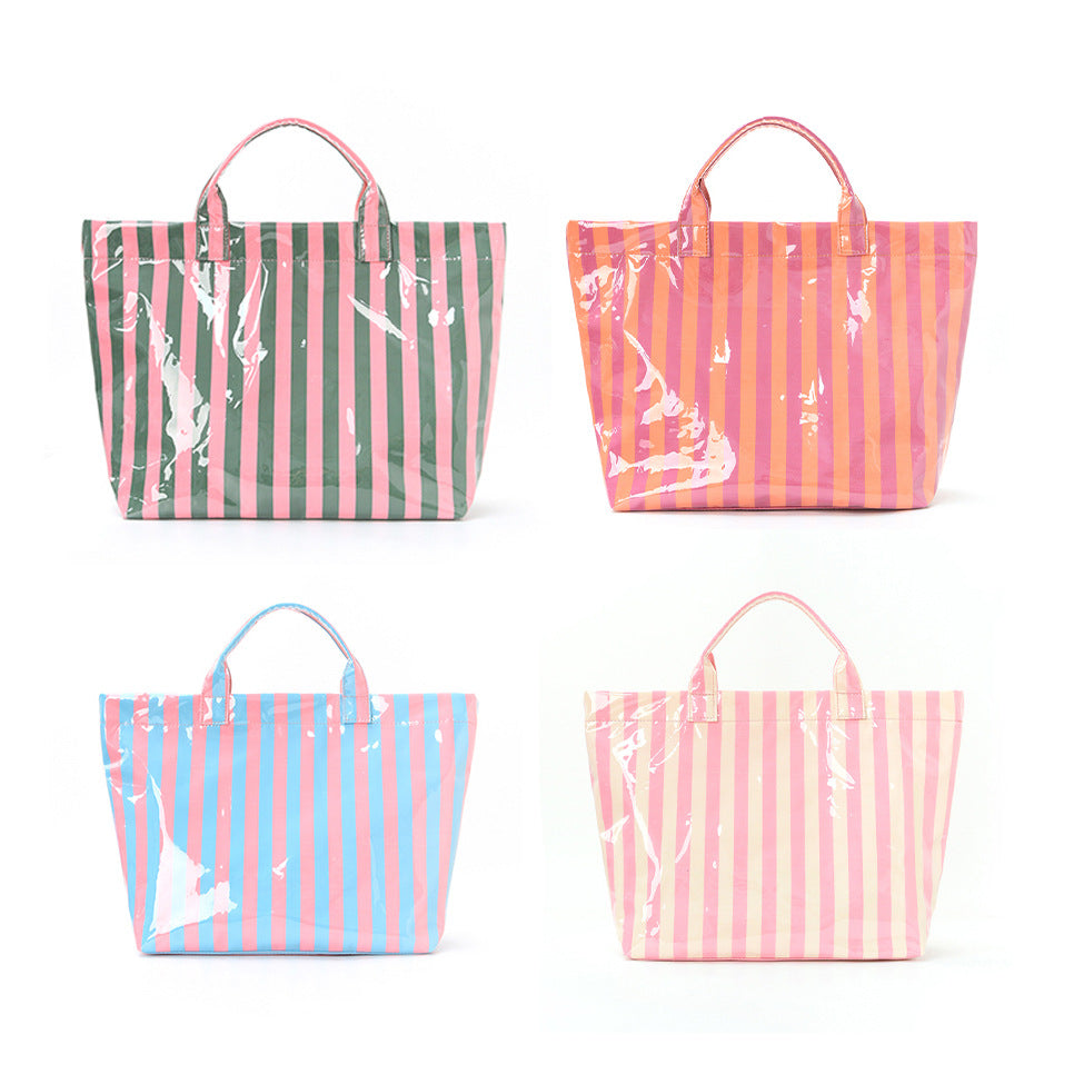 Striped Lightweight Large Capacity Travel Shoulder Tote Bag