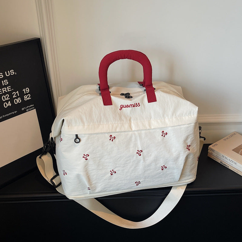 Bow Embroidered Convertible Travel Carryall Tote Bag