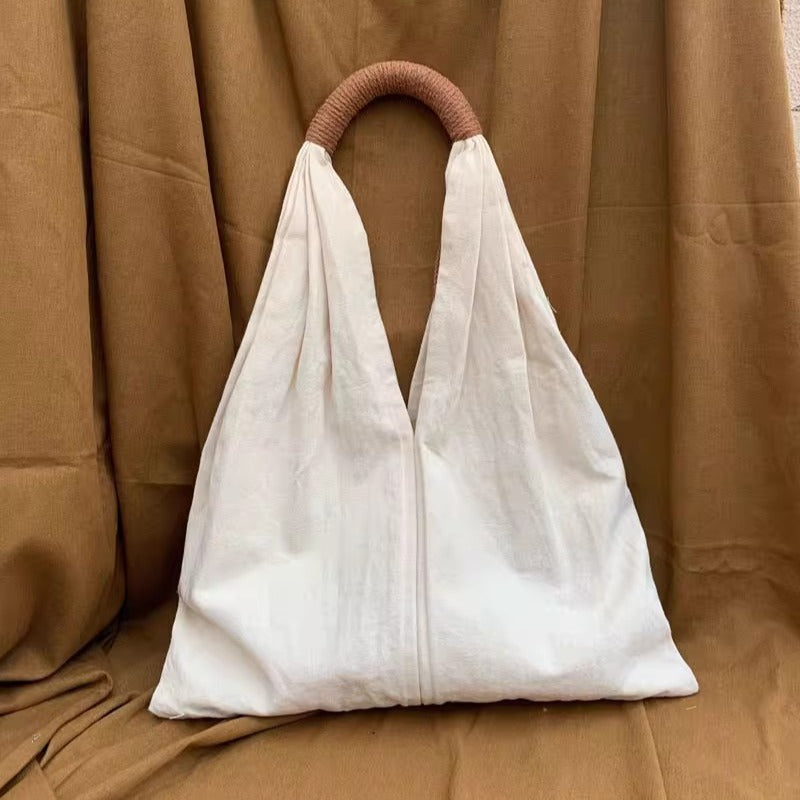 Women French Retro Cotton Linen Solid Color Casual Shoulder Bag