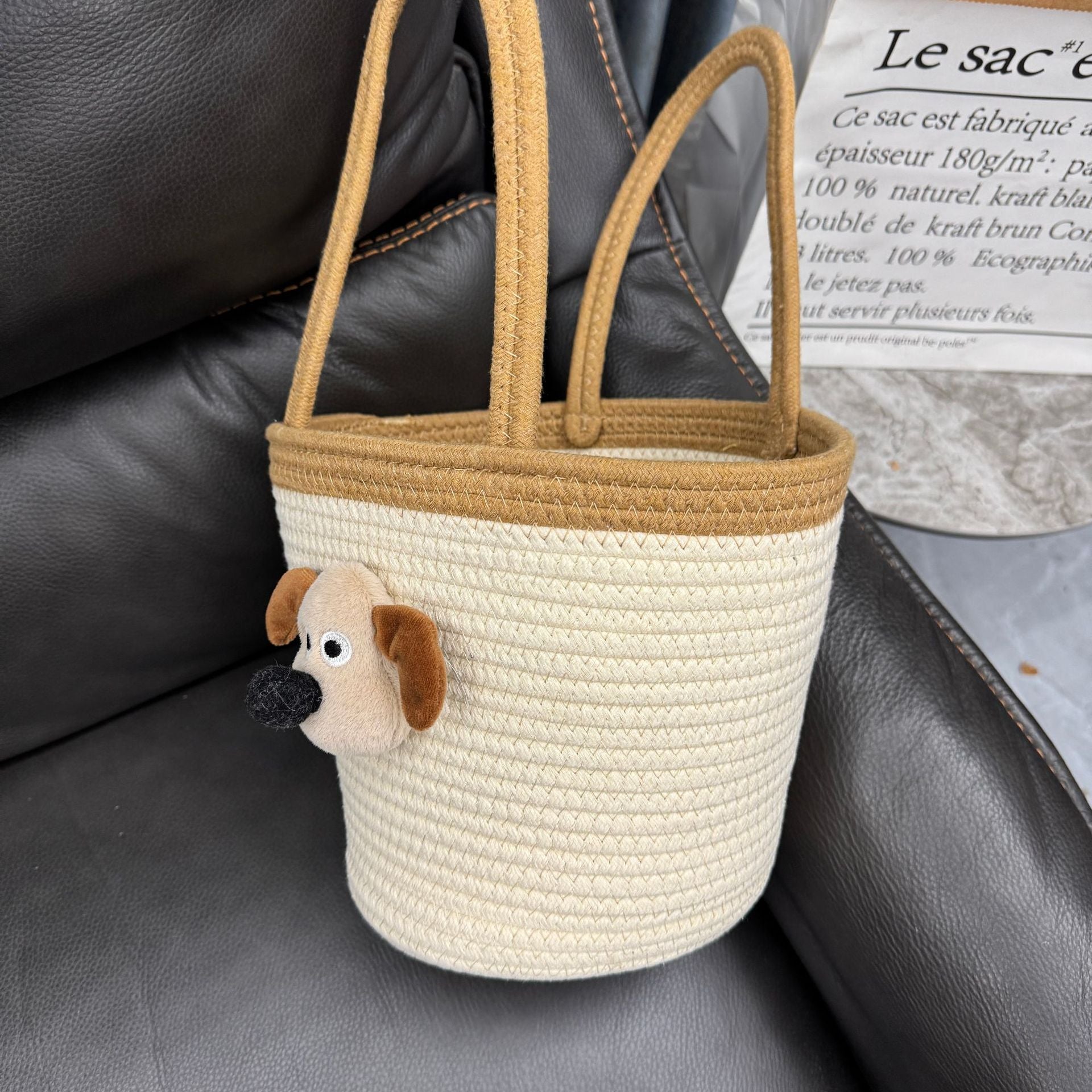 Cartoon Woven Portable Gift Basket Cotton Rope Bag