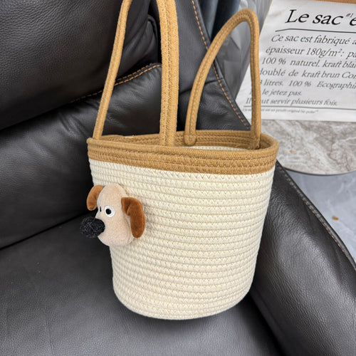 Cartoon Woven Portable Gift Basket Cotton Rope Bag