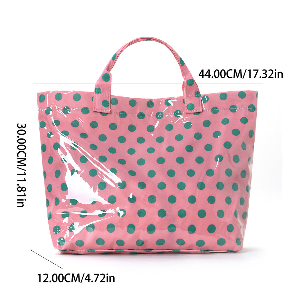 Polka Dot Contrast Color Tote Bag Waterproof Pvc Large Capacity Handbag Women'S Travel Storage Large Capacity Tote Bag
