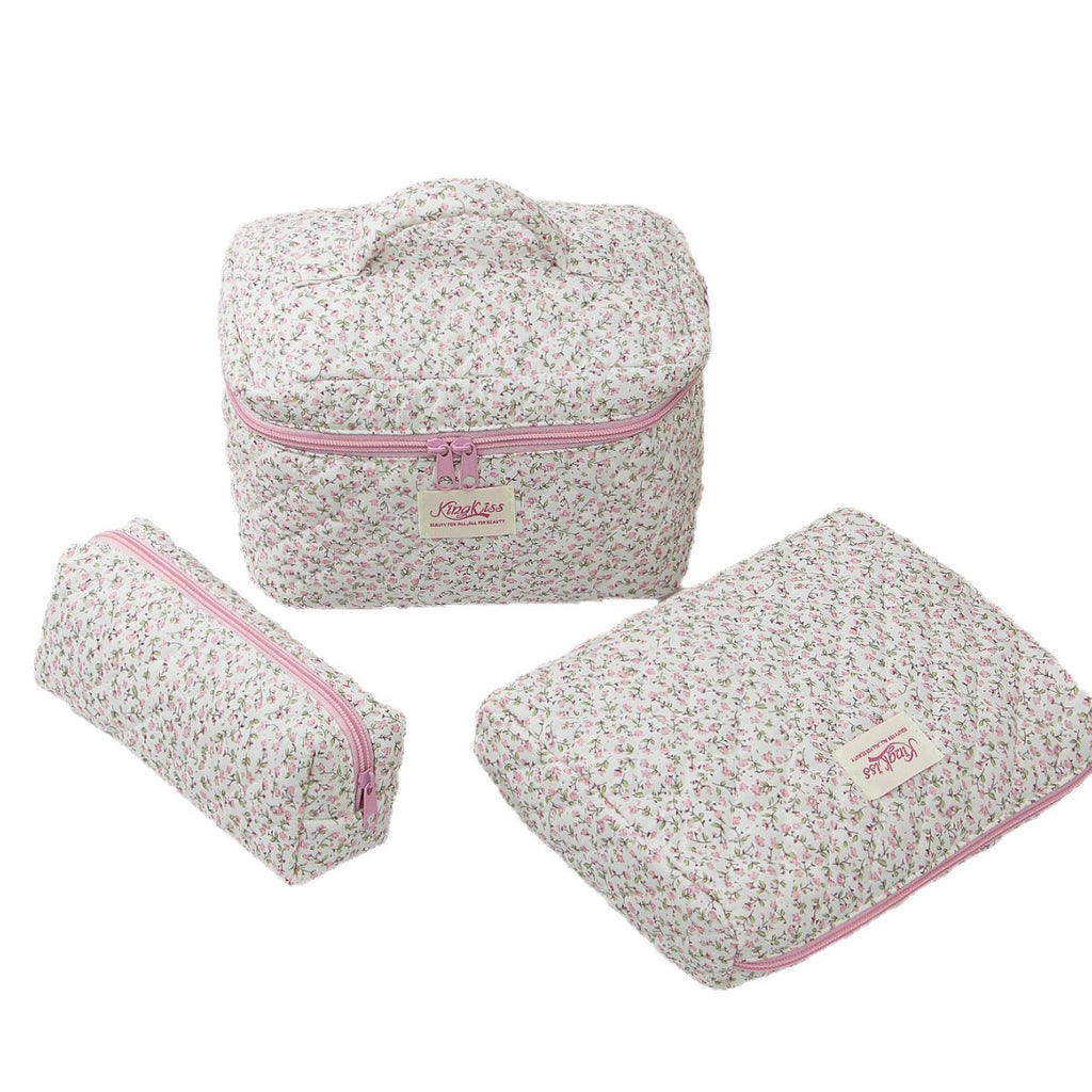 Quilted Small Floral Portable Toiletry Bag