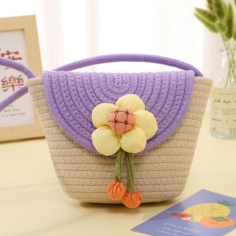 Floral Straw Woven Crossbody Mobile Phone Bag