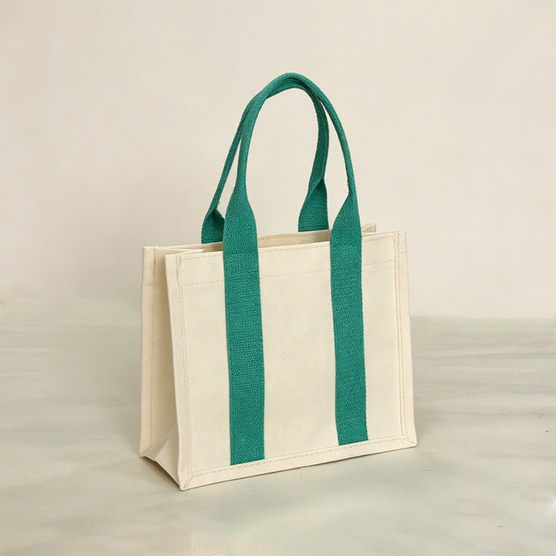 Contrast Handle Structured Horizontal Canvas Tote Bag