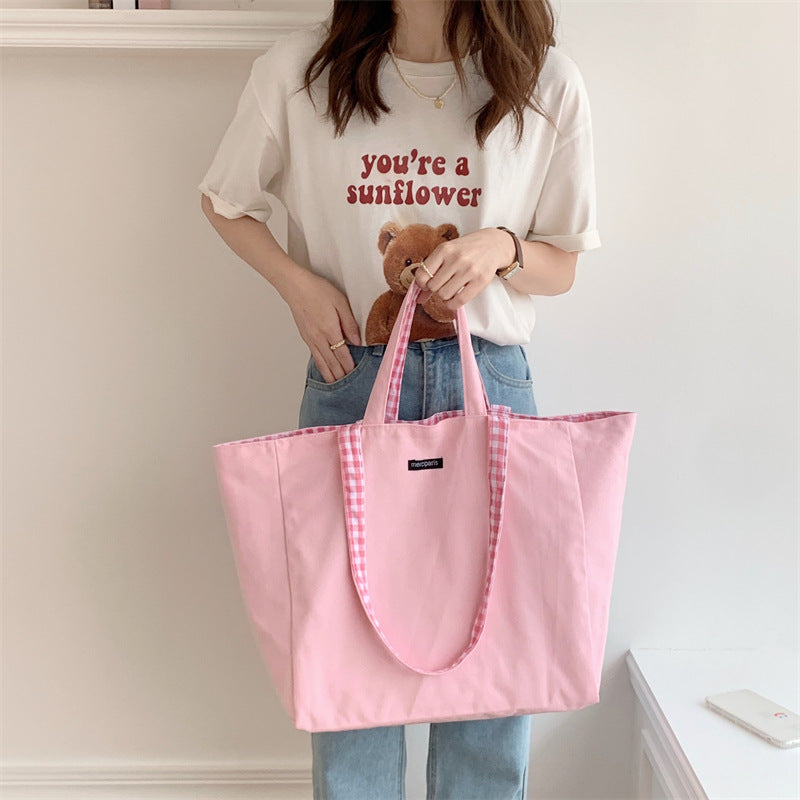 2026 Women Casual Simple Plaid Reversible Tote Bag
