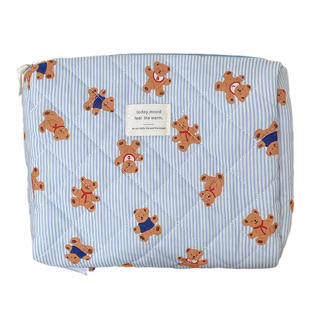Striped Bear Large Capacity Quilted Cosmetic Bag