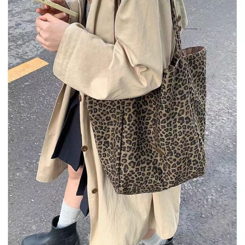 Women Leopard Print Canvas Tote Bag