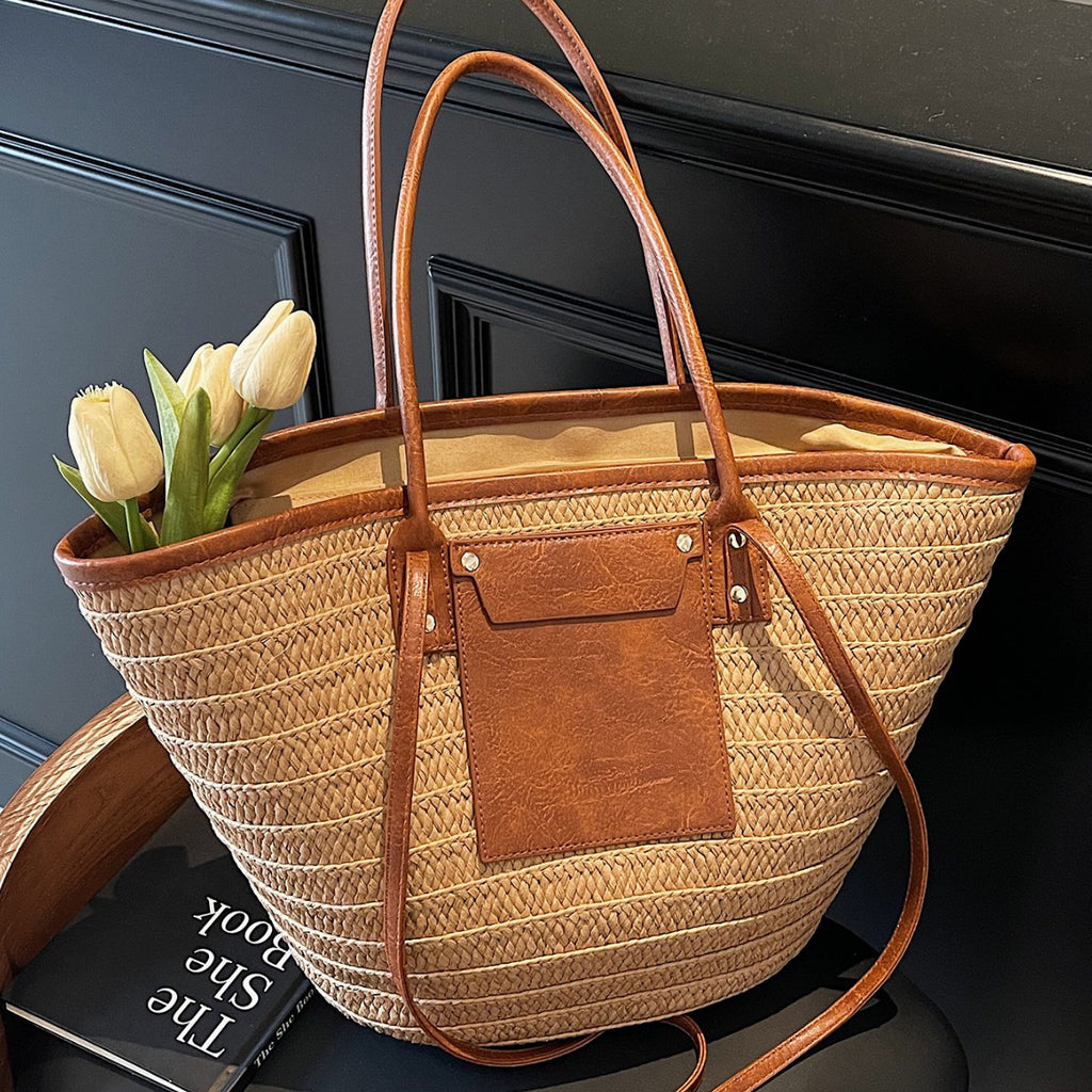 Women Travel Vacation Straw 2026 Summer New Woven Handheld Large Tote Bag