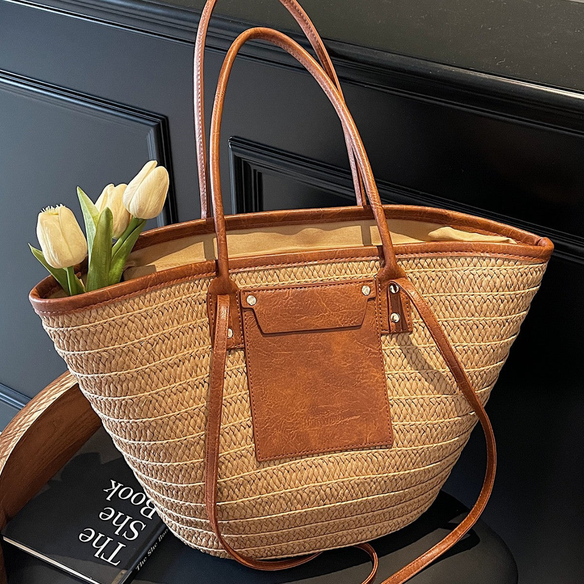 Women Travel Vacation Straw 2026 Summer New Woven Handheld Large Tote Bag
