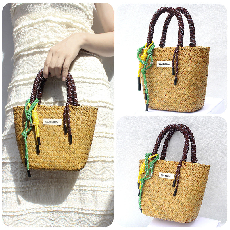 Handmade Colorful Straw Woven Beach Basket Bag