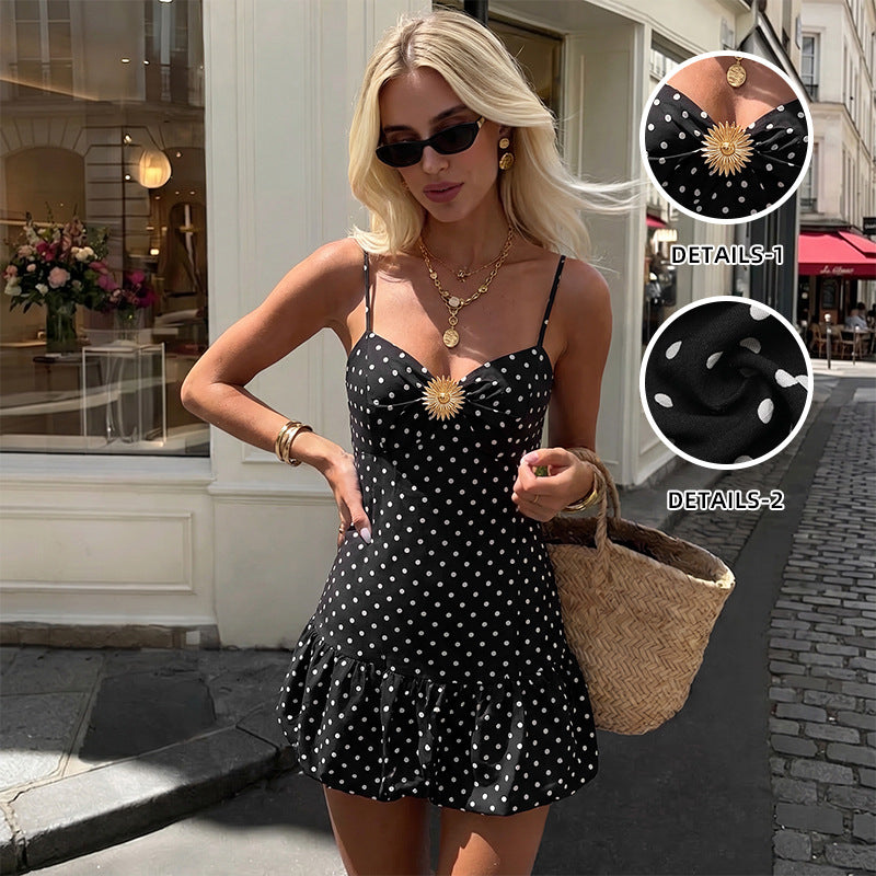 Summer Polka Dot Spaghetti Strap Trendy Sexy Short Dress