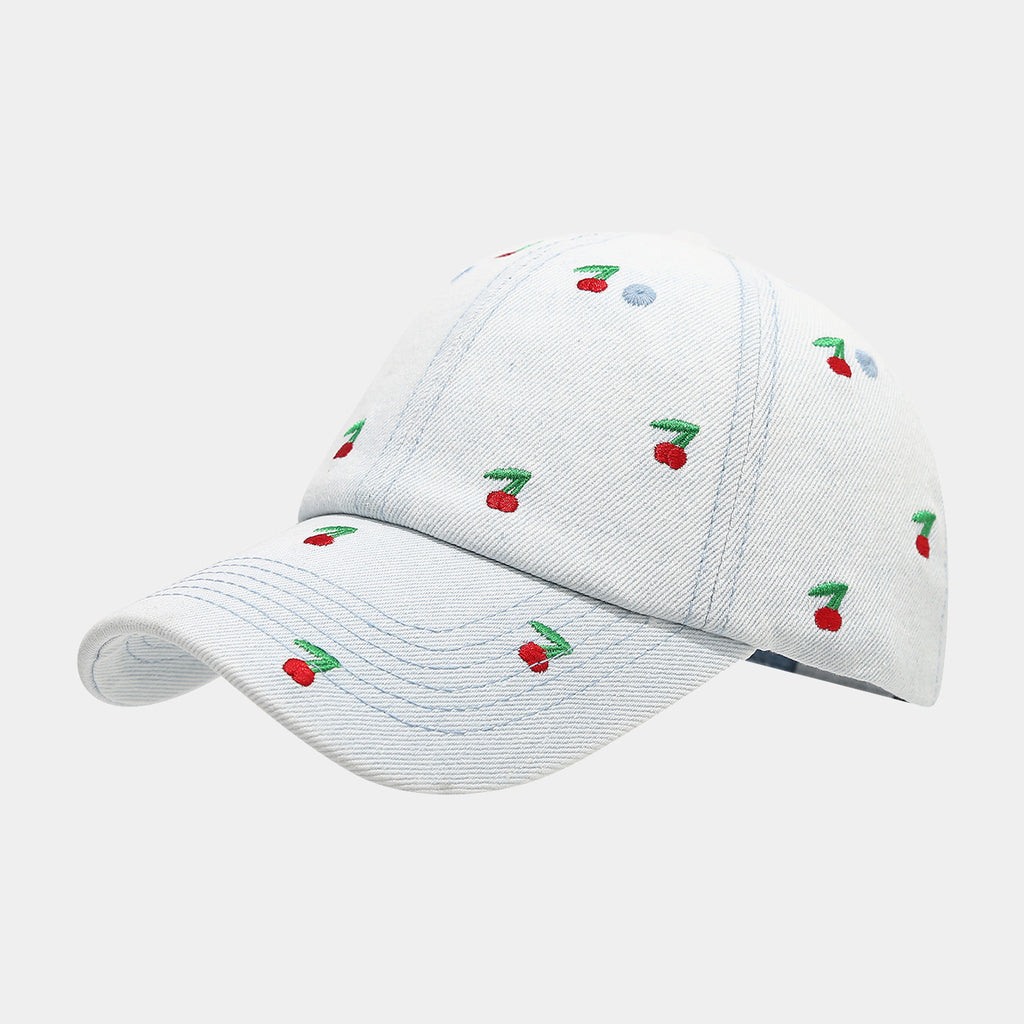 Retro Cherry Embroidered Denim Baseball Cap
