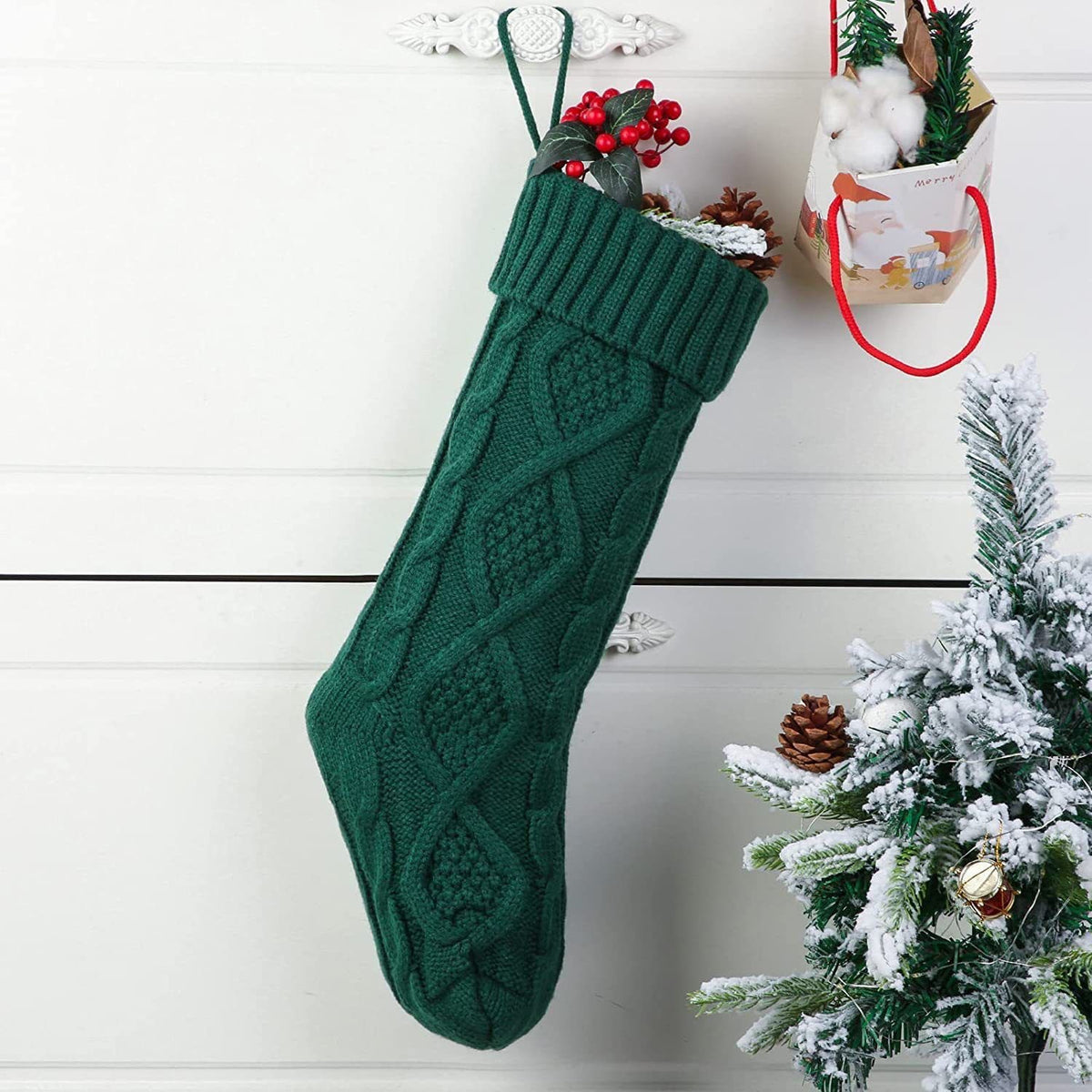Christmas Classic Diamond Pattern Cable Knit Stockings