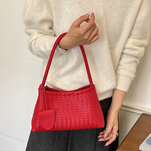 Vintage-inspired Woven Shoulder Bag with Matching Mini Pouch
