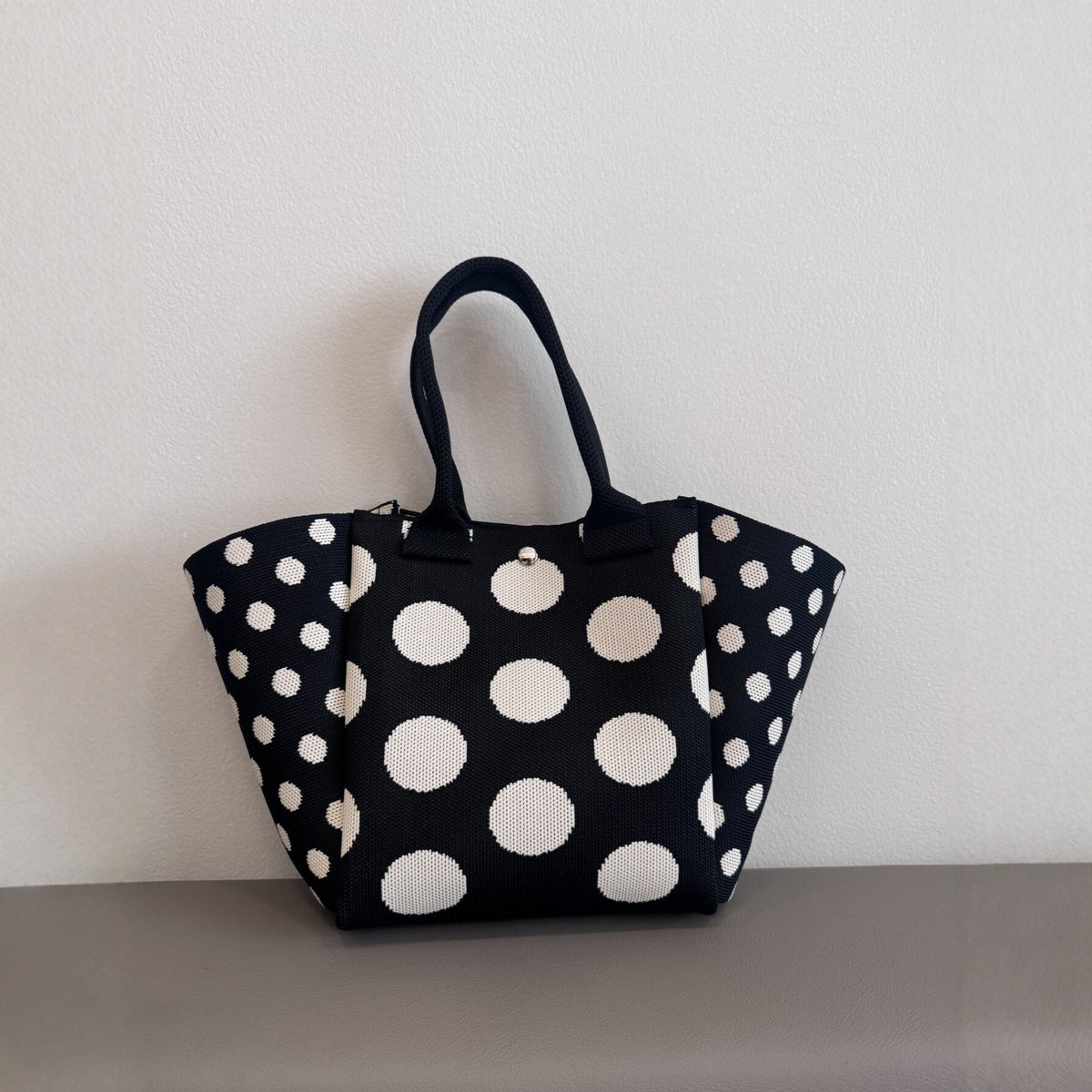 Chic Polka-Dot Knitted Pattern Mini Tote Handbag