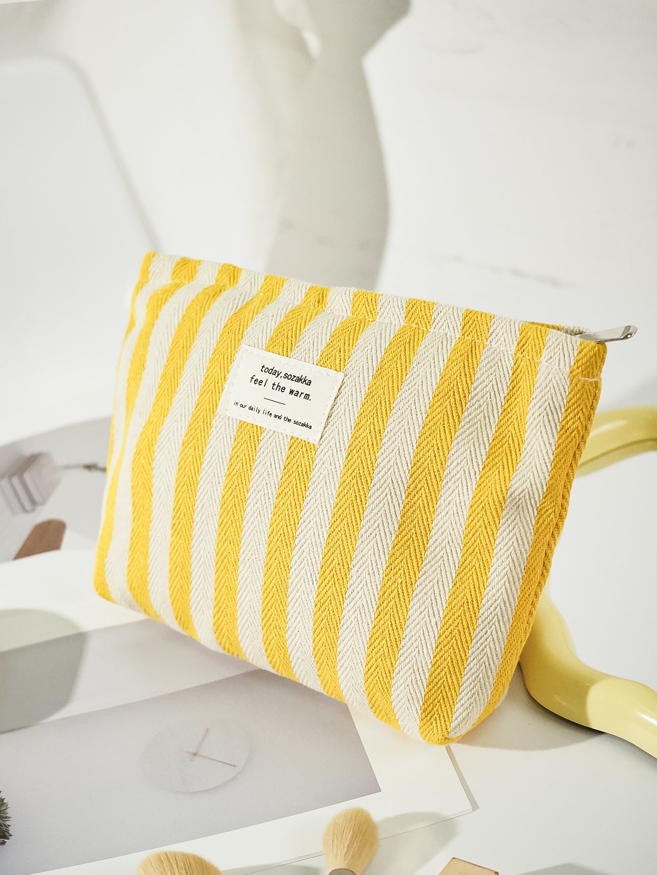 Canvas Striped Octagonal Large-Capacity Toiletry Bag