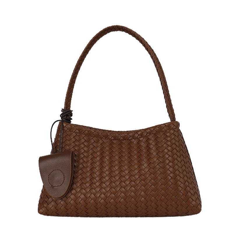 Vintage-inspired Woven Shoulder Bag with Matching Mini Pouch
