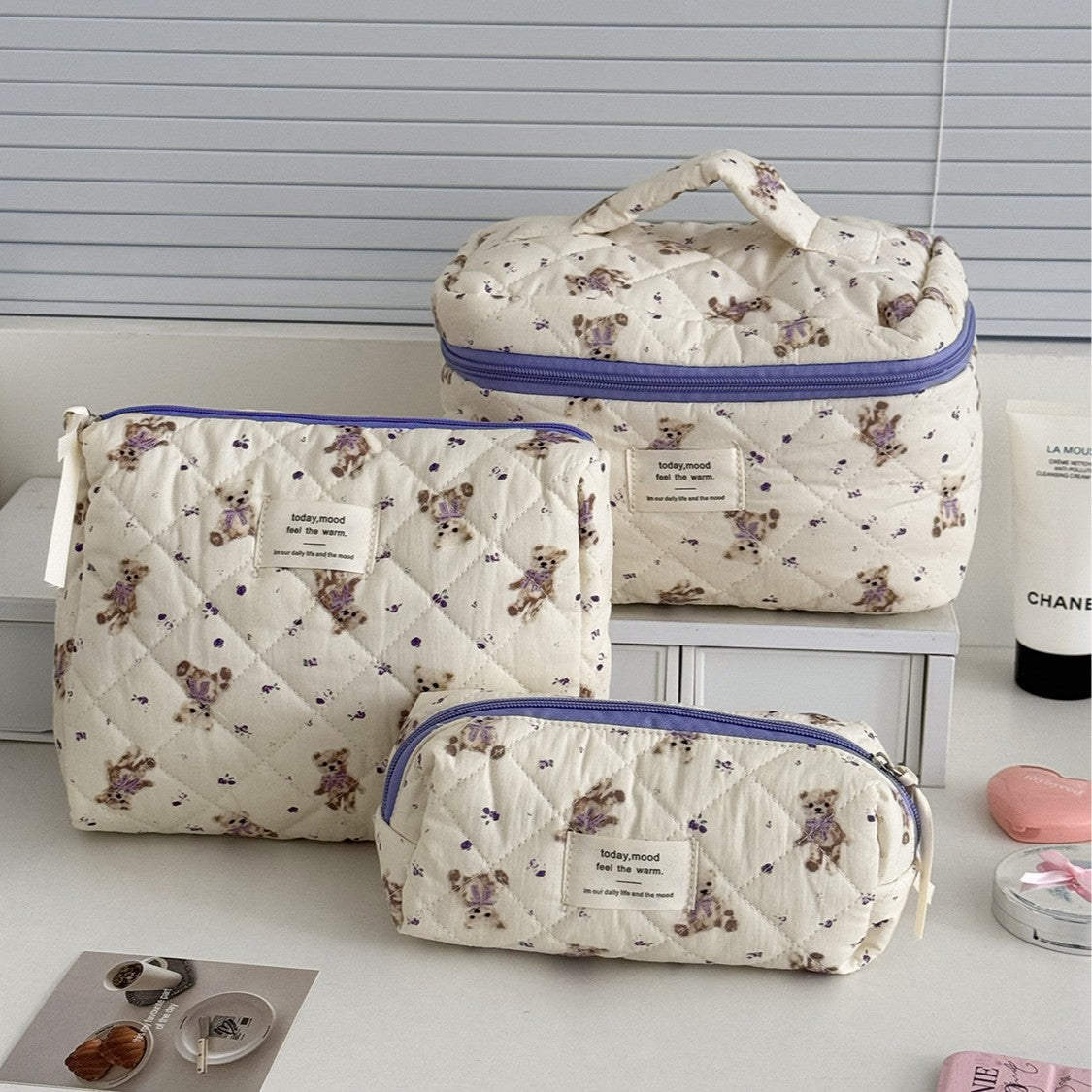 Multi-Pattern Palace Quilted Cosmetic Clutch and Octagonal Set
