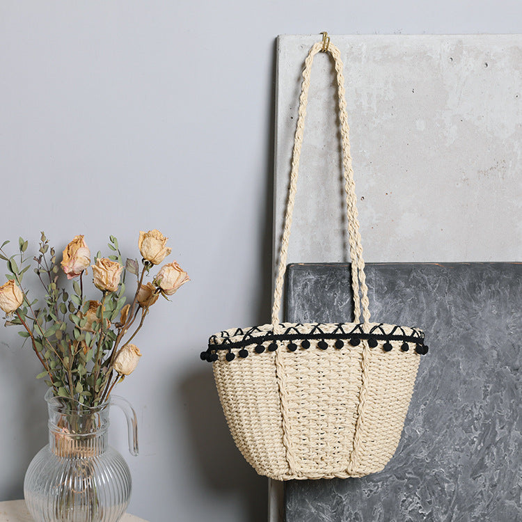 Women Retro Pastoral Straw Woven Crossbody Shoulder Beach Vacation Bag