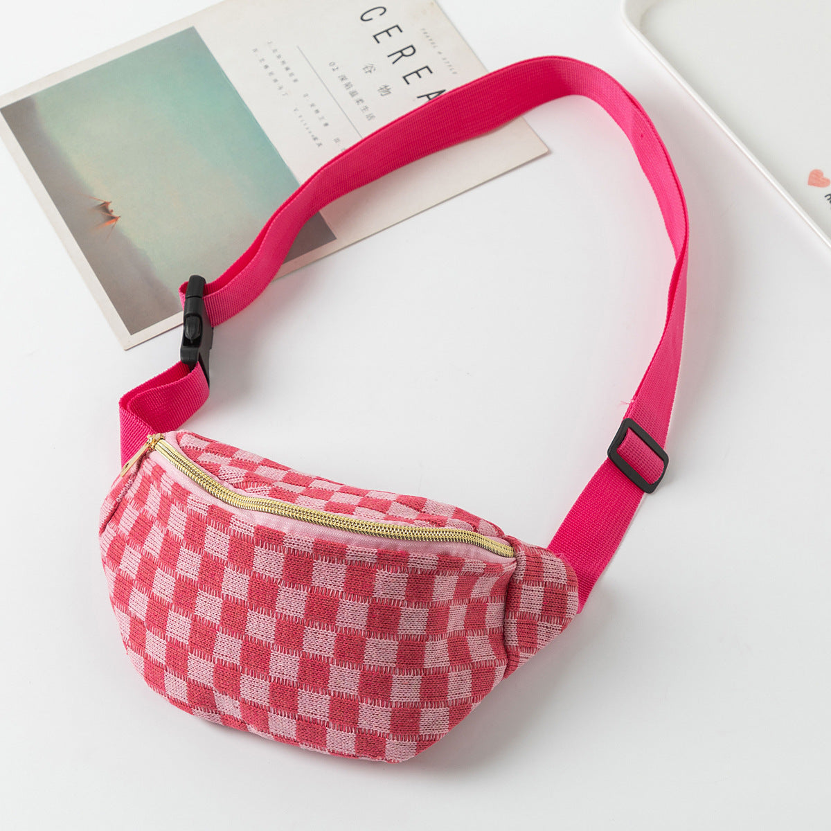 Plaid Waist Bag Unisex Sports Fitness Adjustable Storage Bag