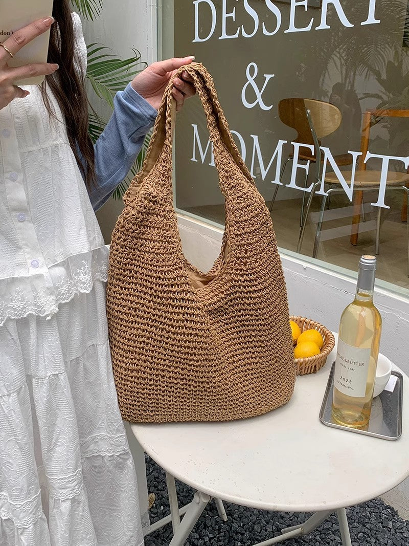 Women Straw Beach Shoulder Hand-Woven Large Capacity Bag